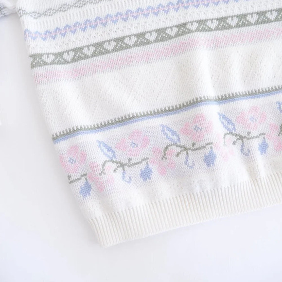 Vintage Grace Cream with Pink  Floral Half Button Down Sweater - Picture 8 of 13